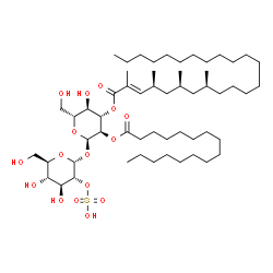 ChemSpider 2D Image | 2-O-palmitoyl-2'-O-sulfo-3-O-[(2E,4S,6S,8S)-2,4,6,8-tetramethyltetracos-2-enoyl]-alpha,alpha-trehalose | C56H104O16S