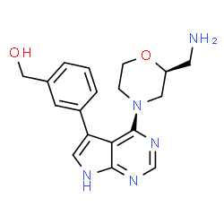 ChemSpider 2D Image | (3-{4-[(2S)-2-(Aminomethyl)-4-morpholinyl]-1H-pyrrolo[2,3-d]pyrimidin-5-yl}phenyl)methanol | C18H21N5O2