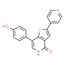 ChemSpider 2D Image | 7-(4-Hydroxyphenyl)-2-Pyridin-4-Yl-5h-Thieno[3,2-C]pyridin-4-One | C18H12N2O2S