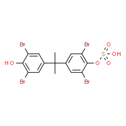 ChemSpider 2D Image | 2,6-Dibromo-4-[2-(3,5-dibromo-4-hydroxyphenyl)-2-propanyl]phenyl hydrogen sulfate | C15H12Br4O5S