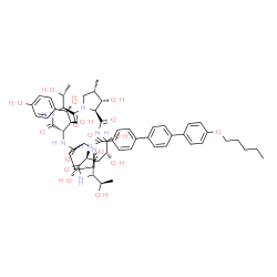 ChemSpider 2D Image | N-{(2R,6S,9S,11R,12R,14aS,15S,16S,20S,23S,25aS)-23-[(1S,2S)-1,2-Dihydroxy-2-(4-hydroxyphenyl)ethyl]-2,11,12,15-tetrahydroxy-6,20-bis[(1R)-1-hydroxyethyl]-16-methyl-5,8,14,19,22,25-hexaoxotetracosahydr
o-1H-dipyrrolo[2,1-c:2',1'-l][1,4,7,10,13,16]hexaazacyclohenicosin-9-yl}-4''-(pentyloxy)-1,1':4',1''-terphenyl-4-carboxamide | C58H73N7O17