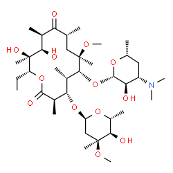 ChemSpider 2D Image | (3R,4S,5S,6R,7R,9R,11R,12R,13S,14R)-6-{[(2S,3R,4S,6R)-4-(Dimethylamino)-3-hydroxy-6-methyltetrahydro-2H-pyran-2-yl]oxy}-14-ethyl-12,13-dihydroxy-4-{[(2S,4S,5R,6R)-5-hydroxy-4-methoxy-4,6-dimethyltetra
hydro-2H-pyran-2-yl]oxy}-7-methoxy-3,5,7,9,11,13-hexamethyloxacyclotetradecane-2,10-dione | C38H69NO13