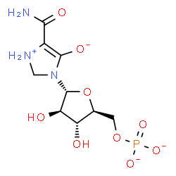 ChemSpider 2D Image | 5-Carbamoyl-3-(5-O-phosphonato-alpha-L-arabinofuranosyl)-2,3-dihydro-1H-imidazol-1-ium-4-olate | C9H14N3O9P
