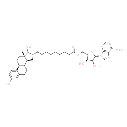 ChemSpider 2D Image | 9-(5-O-{9-[(16alpha,17alpha)-3,17-Dihydroxyestra-1(10),2,4-trien-16-yl]nonanoyl}-alpha-L-arabinofuranosyl)-9H-purin-6-amine | C37H51N5O7