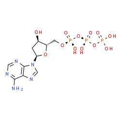 ChemSpider 2D Image | 9-{2-Deoxy-5-O-[(S)-hydroxy{[(S)-hydroxy(phosphonooxy)phosphoryl]oxy}phosphoryl]-alpha-L-erythro-pentofuranosyl}-9H-purin-6-amine | C10H16N5O12P3