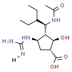 ChemSpider 2D Image | (1R,2R,3R,4R)-3-[(1R)-1-Acetamido-2-ethylbutyl]-4-carbamimidamido-2-hydroxycyclopentanecarboxylic acid | C15H28N4O4