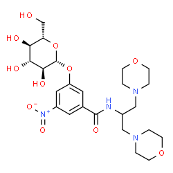 ChemSpider 2D Image | N-[1,3-Di(4-morpholinyl)-2-propanyl]-3-(beta-L-glucopyranosyloxy)-5-nitrobenzamide | C24H36N4O11