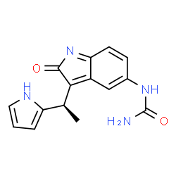 ChemSpider 2D Image | 1-{2-Oxo-3-[(1R)-1-(1H-pyrrol-2-yl)ethyl]-2H-indol-5-yl}urea | C15H14N4O2