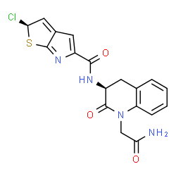 ChemSpider 2D Image | (2S)-N-[(3S)-1-(2-Amino-2-oxoethyl)-2-oxo-1,2,3,4-tetrahydro-3-quinolinyl]-2-chloro-2H-thieno[2,3-b]pyrrole-5-carboxamide | C18H15ClN4O3S