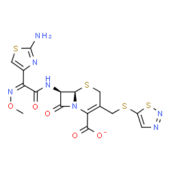 ChemSpider 2D Image | (6R,7R)-7-{[(2Z)-2-(2-Amino-1,3-thiazol-4-yl)-2-(methoxyimino)acetyl]amino}-8-oxo-3-[(1,2,3-thiadiazol-5-ylsulfanyl)methyl]-5-thia-1-azabicyclo[4.2.0]oct-2-ene-2-carboxylate | C16H14N7O5S4