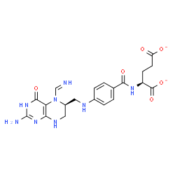 ChemSpider 2D Image | (2S)-2-{[4-({[(6S)-2-Amino-5-(iminomethyl)-4-oxo-1,4,5,6,7,8-hexahydro-6-pteridinyl]methyl}amino)benzoyl]amino}pentanedioate | C20H22N8O6