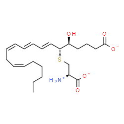 ChemSpider 2D Image | (5S,6R,7E,9E,11Z,14Z)-6-{[(2R)-2-Ammonio-2-carboxylatoethyl]sulfanyl}-5-hydroxy-7,9,11,14-icosatetraenoate | C23H36NO5S