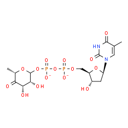 ChemSpider 2D Image | [(3R,4S,6S)-3,4-dihydroxy-6-methyl-5-oxo-tetrahydropyran-2-yl] [[(2R,3S,5R)-3-hydroxy-5-(5-methyl-2,4-dioxo-pyrimidin-1-yl)tetrahydrofuran-2-yl]methoxy-oxido-phosphoryl] phosphate | C16H22N2O15P2