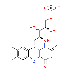 ChemSpider 2D Image | 1-Deoxy-1-(7,8-dimethyl-2,4-dioxo-1,3,4,5-tetrahydrobenzo[g]pteridin-10(2H)-yl)-5-O-phosphonato-D-ribitol | C17H21N4O9P