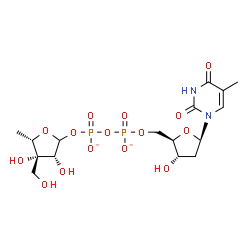 ChemSpider 2D Image | [(3R,4S,5S)-3,4-dihydroxy-4-(hydroxymethyl)-5-methyl-tetrahydrofuran-2-yl] [[(2R,3S,5R)-3-hydroxy-5-(5-methyl-2,4-dioxo-pyrimidin-1-yl)tetrahydrofuran-2-yl]methoxy-oxido-phosphoryl] phosphate | C16H24N2O15P2