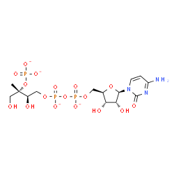 ChemSpider 2D Image | 5'-O-[({[(2R,3S)-2,4-Dihydroxy-3-methyl-3-(phosphonatooxy)butoxy]phosphinato}oxy)phosphinato]cytidine | C14H22N3O17P3