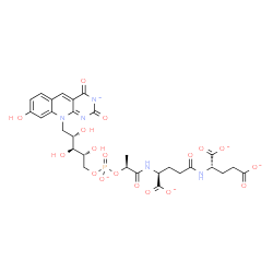ChemSpider 2D Image | 5-O-({[(2S)-1-{[(1S)-1-Carboxylato-4-{[(1S)-1,3-dicarboxylatopropyl]amino}-4-oxobutyl]amino}-1-oxo-2-propanyl]oxy}phosphinato)-1-deoxy-1-(8-hydroxy-2,4-dioxo-2H-pyrimido[4,5-b]quinolin-3-id-10(4H)-yl)
-D-ribitol | C29H31N5O18P