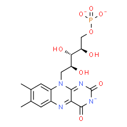 ChemSpider 2D Image | 1-Deoxy-1-(7,8-dimethyl-2,4-dioxo-2H-benzo[g]pteridin-3-id-10(4H)-yl)-5-O-phosphonato-D-ribitol | C17H18N4O9P