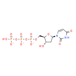 ChemSpider 2D Image | 2'-Deoxy-5'-O-[({[(hydroxyphosphinato)oxy]phosphinato}oxy)phosphinato]uridine | C9H12N2O14P3