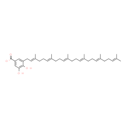 ChemSpider 2D Image | 3-[(2E,6E,10E,14E,18E)-3,7,11,15,19,23-Hexamethyl-2,6,10,14,18,22-tetracosahexaen-1-yl]-4,5-dihydroxybenzoate | C37H53O4