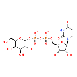 ChemSpider 2D Image | [[(2R,3S,4R,5R)-5-(2,4-dioxopyrimidin-1-yl)-3,4-dihydroxy-tetrahydrofuran-2-yl]methoxy-oxido-phosphoryl] [(3R,4S,5R,6R)-3,4,5-trihydroxy-6-(hydroxymethyl)tetrahydropyran-2-yl] phosphate | C15H22N2O17P2
