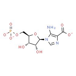ChemSpider 2D Image | 5-Amino-1-(5-O-phosphonato-beta-D-ribofuranosyl)-1H-imidazole-4-carboxylate | C9H11N3O9P