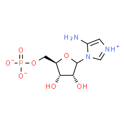 ChemSpider 2D Image | 5-Amino-1-(5-O-phosphonato-D-ribofuranosyl)-1H-imidazol-3-ium | C8H13N3O7P