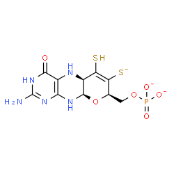 ChemSpider 2D Image | [(5aR,8R,9aR)-2-Amino-4-oxo-6-sulfanyl-7-sulfido-1,5,5a,8,9a,10-hexahydro-4H-pyrano[3,2-g]pteridin-8-yl]methyl phosphate | C10H11N5O6PS2