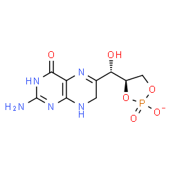 ChemSpider 2D Image | (4R)-4-[(S)-(2-Amino-4-oxo-1,4,7,8-tetrahydro-6-pteridinyl)(hydroxy)methyl]-1,3,2-dioxaphospholan-2-olate 2-oxide | C9H11N5O6P