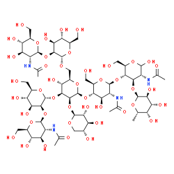 ChemSpider 2D Image | beta-D-GlcNAc-(1->2)-alpha-D-Man-(1->3)-[beta-D-GlcNAc-(1->2)-alpha-D-Man-(1->6)]-[beta-D-Xyl-(1->2)]-alpha-D-Man-(1->4)-beta-D-GlcNAc-(1->4)-[alpha-L-Fuc-(1->3)]-D-GlcNAc | C61H102N4O44