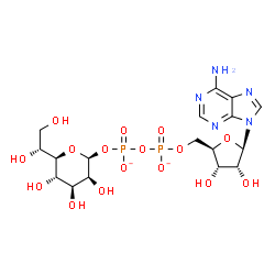 ChemSpider 2D Image | [[(2R,3S,4R,5R)-5-(6-aminopurin-9-yl)-3,4-dihydroxy-tetrahydrofuran-2-yl]methoxy-oxido-phosphoryl] [(2S,3S,4S,5S,6R)-6-[(1R)-1,2-dihydroxyethyl]-3,4,5-trihydroxy-tetrahydropyran-2-yl] phosphate | C17H25N5O16P2
