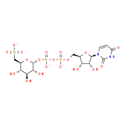 ChemSpider 2D Image | [(2S,3S,4S,5R,6R)-6-({[({[(2R,3S,4R,5R)-5-(2,4-Dioxo-3,4-dihydro-1(2H)-pyrimidinyl)-3,4-dihydroxytetrahydro-2-furanyl]methoxy}phosphinato)oxy]phosphinato}oxy)-3,4,5-trihydroxytetrahydro-2H-pyran-2-yl]
methanesulfonate | C15H21N2O19P2S