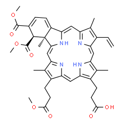 ChemSpider 2D Image | (2S,2(1)R)-8-ethenyl-2(1),2(2)-bis(methoxycarbonyl)-17-(3-methoxy-3-oxopropyl)-2,7,12,18-tetramethyl-2,2(1)-dihydrobenzo[b]porphyrin-13-propanoic acid | C41H42N4O8