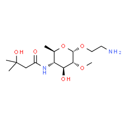 ChemSpider 2D Image | 2-aminoethyl 4,6-dideoxy-4-[(3-hydroxy-3-methylbutanoyl)amino]-2-O-methyl-alpha-D-glucoside | C14H28N2O6