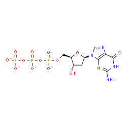 ChemSpider 2D Image | 2'-Deoxy-5'-O-({[(phosphonatooxy)phosphinato]oxy}phosphinato)guanosine | C10H12N5O13P3