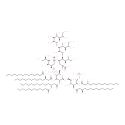 ChemSpider 2D Image | (6R)-3-Deoxy-6-[(1R)-1,2-dihydroxyethyl]-beta-L-erythro-hex-2-ulopyranonosyl-(2->4)-[(5R)-5-[(1S)-1,2-dihydroxyethyl]-alpha-D-lyxopyranosyl-(1->3)-(5R)-5-[(1S)-1,2-dihydroxyethyl]-alpha-D-lyxopyranosy
l-(1->5)]-(6R)-3-deoxy-6-[(1R)-1,2-dihydroxyethyl]-beta-L-erythro-hex-2-ulopyranonosyl-(2->6)-2-deoxy-2-{[(3R)-3-(dodecanoyloxy)tetradecanoyl]amino}-4-O-phosphono-3-O-[(3R)-3-(tetradecanoyloxy)tetrade
canoyl]-beta-D-glucopyranosyl-(1->6)-2-deoxy | C124H226N2O51P2