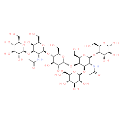 ChemSpider 2D Image | beta-D-Glucopyranosyl-(1->3)-[beta-D-glucopyranosyl-(1->3)-2-acetamido-2-deoxy-beta-D-galactopyranosyl-(1->4)-alpha-D-glucopyranosyl-(1->4)]-2-acetamido-2-deoxy-beta-D-galactopyranosyl-(1->4)-alpha-D-
mannopyranose | C40H68N2O31