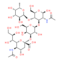 ChemSpider 2D Image | alpha-Neu5Ac-(2->3)-beta-D-Gal-(1->3)-[alpha-L-Fuc-(1->4)]-beta-D-GlcNAc | C31H52N2O23