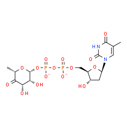 ChemSpider 2D Image | [(2R,3R,4S,6S)-3,4-dihydroxy-6-methyl-5-oxo-tetrahydropyran-2-yl] [[(2R,3S,5R)-3-hydroxy-5-(5-methyl-2,4-dioxo-pyrimidin-1-yl)tetrahydrofuran-2-yl]methoxy-oxido-phosphoryl] phosphate | C16H22N2O15P2