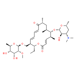 ChemSpider 2D Image | [(2R,3R,4E,6E,9R,11S,12S,13S,14E)-2-Ethyl-9,11,13-trimethyl-8,16-dioxo-12-{[3,4,6-trideoxy-3-(dimethylamino)-beta-D-xylo-hexopyranosyl]oxy}oxacyclohexadeca-4,6,14-trien-3-yl]methyl 6-deoxy-2-O-methyl-
beta-D-allopyranoside | C36H59NO11