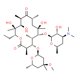ChemSpider 2D Image | (3R,4S,5S,6R,7R,9R,11R,12R,13S,14R)-6-{[(2S,3R,4S,6R)-4-(Dimethylamino)-3-hydroxy-6-methyltetrahydro-2H-pyran-2-yl]oxy}-14-ethyl-7,12,13-trihydroxy-4-{[(2S,4S,6S)-4-methoxy-4,6-dimethyltetrahydro-2H-p
yran-2-yl]oxy}-3,5,7,9,11,13-hexamethyloxacyclotetradecane-2,10-dione | C37H67NO12