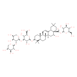 ChemSpider 2D Image | 1-O-[(3beta,16alpha)-3-{[alpha-L-Arabinopyranosyl-(1->2)-alpha-L-arabinopyranosyl-(1->3)-beta-D-glucopyranuronosyl]oxy}-16-hydroxy-28-oxoolean-12-en-28-yl]-beta-D-glucopyranose | C52H82O23