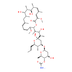 ChemSpider 2D Image | (5R)-3-O-(4-O-Carbamoyl-2,6-dideoxy-beta-D-arabino-hexopyranosyl)-2,4-dideoxy-1-C-{(2S,4R)-4-[(2R,3S,10S,11S,12R,13R)-10,12-dihydroxy-3,17-dimethoxy-7,9,11,13,15-pentamethyl-18-oxooxacyclooctadeca-4,6
,14,16-tetraen-2-yl]-3-hydroxy-2-pentanyl}-4-methyl-5-(1-propen-1-yl)-alpha-D-threo-pentopyranose | C45H73NO14