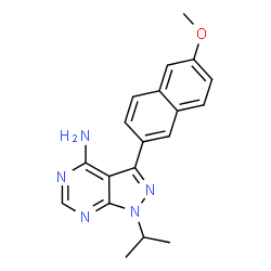ChemSpider 2D Image | 3-(6-Methoxynaphthalen-2-Yl)-1-(Propan-2-Yl)-1h-Pyrazolo[3,4-D]pyrimidin-4-Amine | C19H19N5O