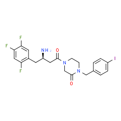 ChemSpider 2D Image | 4-[(3R)-3-Amino-4-(2,4,5-trifluorophenyl)butanoyl]-1-(4-iodobenzyl)-2-piperazinone | C21H21F3IN3O2