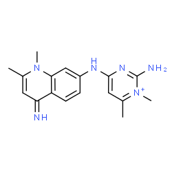 ChemSpider 2D Image | 2-Amino-4-[(4-imino-1,2-dimethyl-1,4-dihydro-7-quinolinyl)amino]-1,6-dimethylpyrimidin-1-ium | C17H21N6