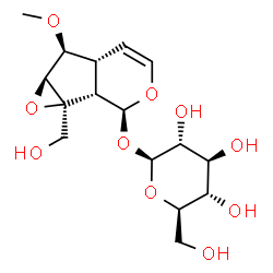 ChemSpider 2D Image | (1aS,1bS,2S,5aR,6S,6aS)-1a-(Hydroxymethyl)-6-methoxy-1a,1b,2,5a,6,6a-hexahydrooxireno[4,5]cyclopenta[1,2-c]pyran-2-yl beta-D-glucopyranoside | C16H24O10