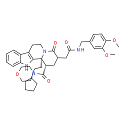 ChemSpider 2D Image | 2-[(1S,12bS)-12b-(2-Cyclopentylethyl)-1-(4-morpholinylcarbonyl)-4-oxo-1,2,3,4,6,7,12,12b-octahydroindolo[2,3-a]quinolizin-3-yl]-N-(3,4-dimethoxybenzyl)acetamide | C38H48N4O6
