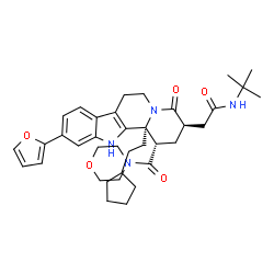 ChemSpider 2D Image | 2-[(1S,3R,12bS)-12b-(2-Cyclopentylethyl)-10-(2-furyl)-1-(4-morpholinylcarbonyl)-4-oxo-1,2,3,4,6,7,12,12b-octahydroindolo[2,3-a]quinolizin-3-yl]-N-(2-methyl-2-propanyl)acetamide | C37H48N4O5