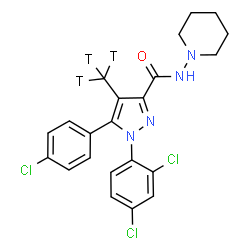 ChemSpider 2D Image | 5-(4-Chlorophenyl)-1-(2,4-dichlorophenyl)-4-(~3~H_3_)methyl-N-(1-piperidinyl)-1H-pyrazole-3-carboxamide | C22H18T3Cl3N4O